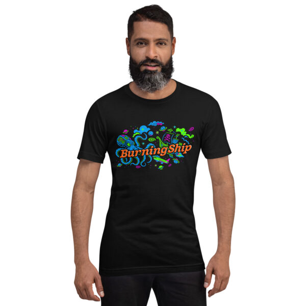 Sky Kraken vs. the High Seas – Burning Ship Camp Tee - Image 4